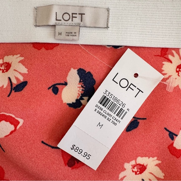 LOFT Daisy Floral Satin Midi Slip Skirt Coral Orange Side Slit NWT M - Picture 4 of 16